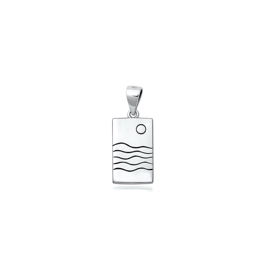 Silver Pendant - Minimalist Sea & Moon