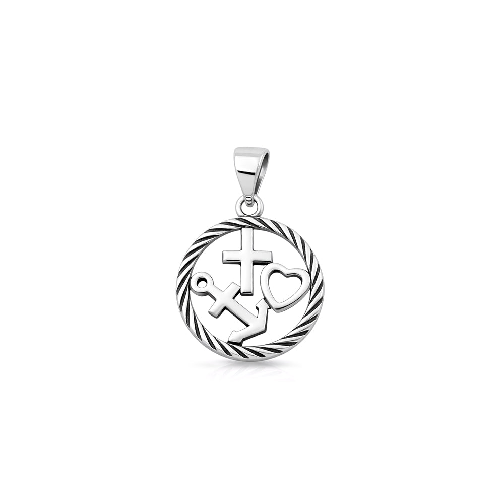 Silver Pendant - Cross Anchor Heart
