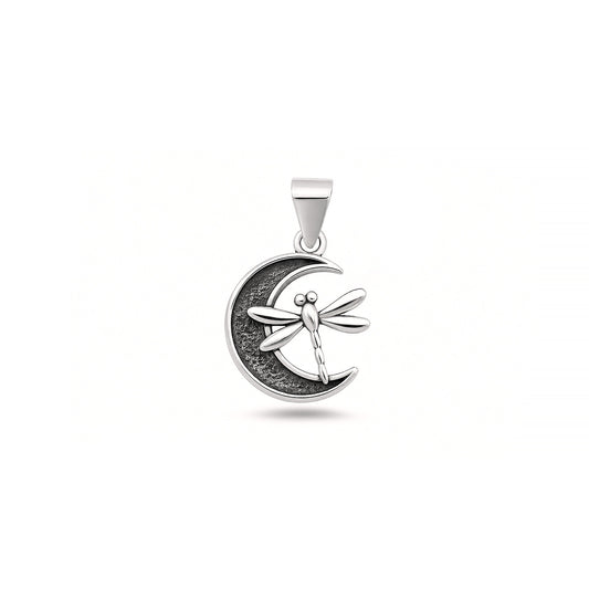 Silver Pendant - Dragonfly Moon