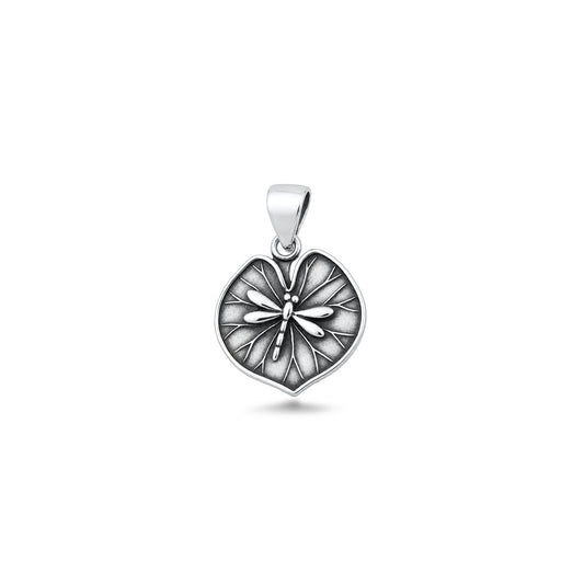Silver Pendant - Dragonfly & Leaf