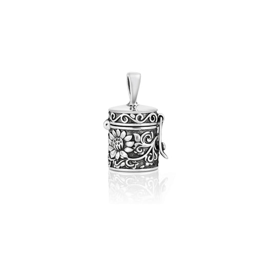 Silver Pendant - Floral Prayer Box