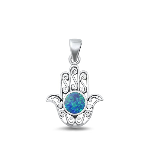 Hamsa Hand Pendant Necklace – Lab-Created Blue Opal, Gold Plated 925 Sterling Silver 9 thumbnail image