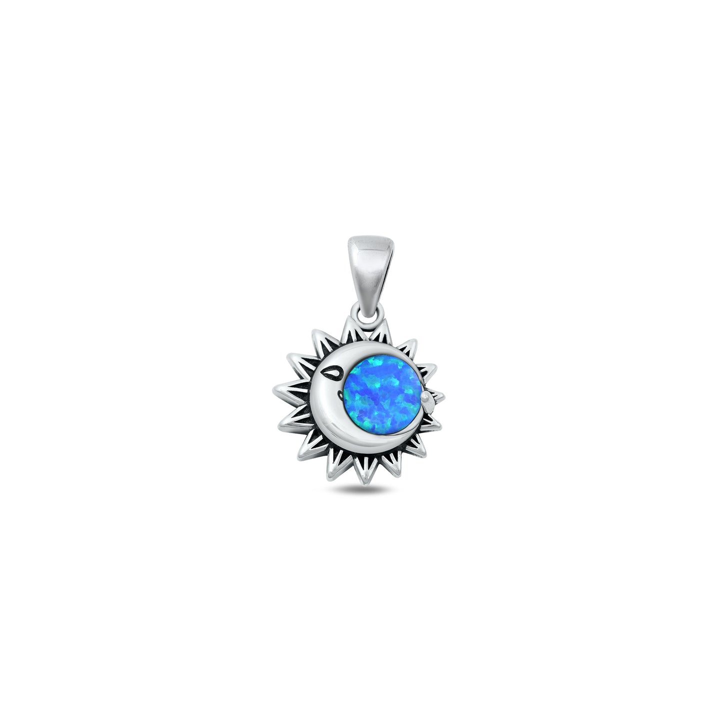 Silver Lab Opal Pendant - Moon & Sun