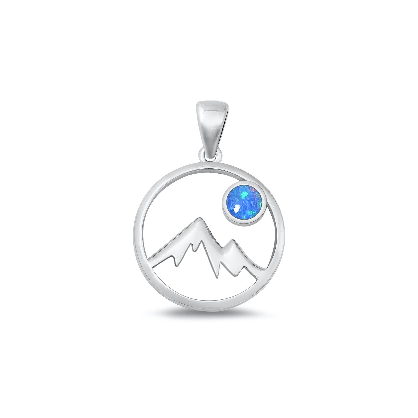 Silver Lab Opal Pendant - Mountains & Moon