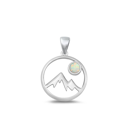 Silver Lab Opal Pendant - Mountains