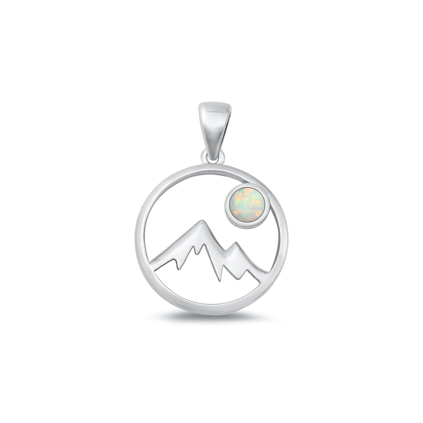 Silver Lab Opal Pendant - Mountains & Moon