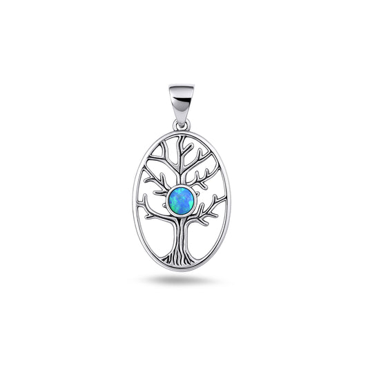 Silver Lab Opal Pendant - Tree of Life