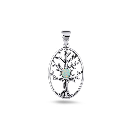 Silver Lab Opal Pendant - Tree of LIfe