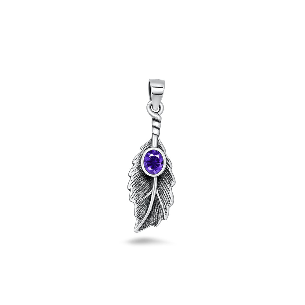 Silver CZ Pendant - Leaf