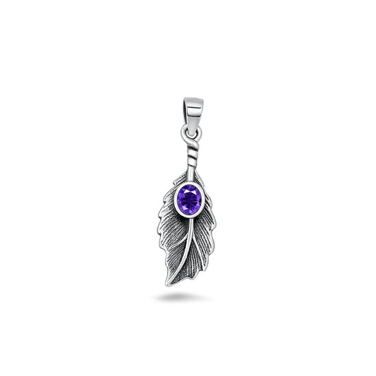 Silver CZ Pendant - Leaf