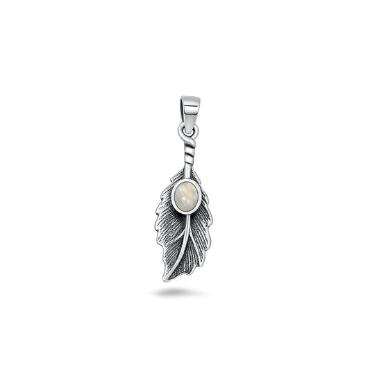 Silver Stone Pendant - Feather