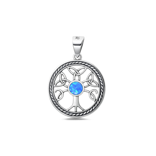 Silver Lab Opal Pendant - Celtic Tree