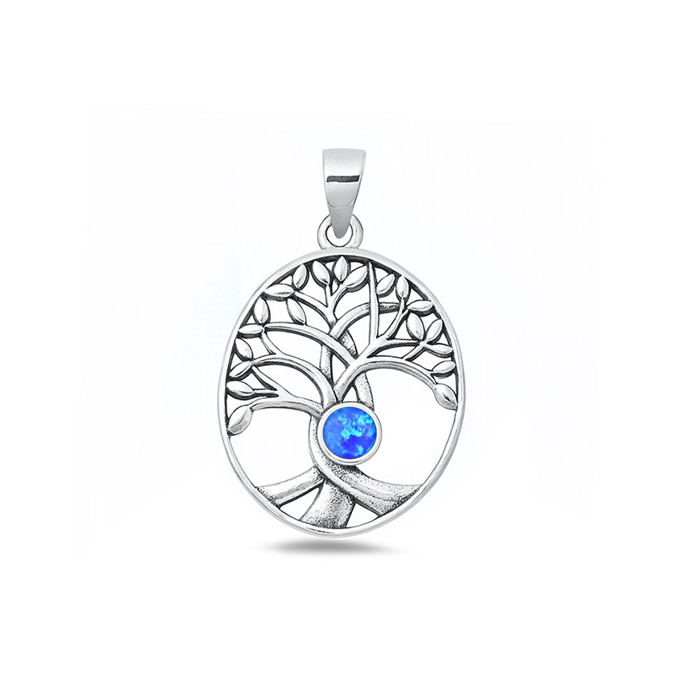 Silver Lab Opal Pendant - Tree of Life