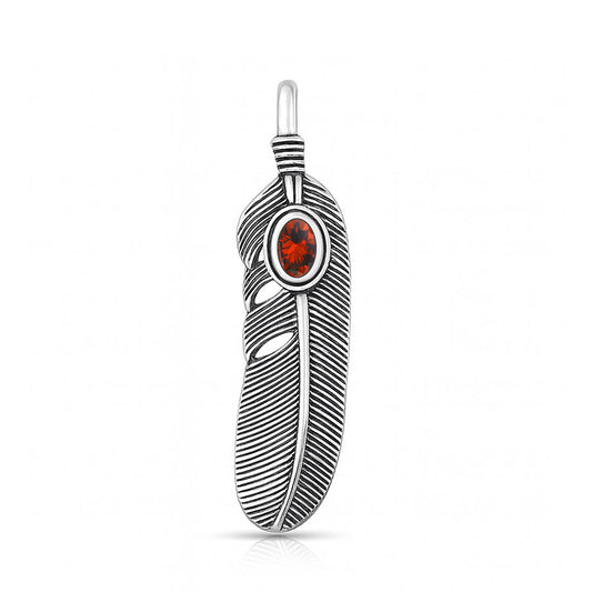 Silver CZ Pendant - Feather
