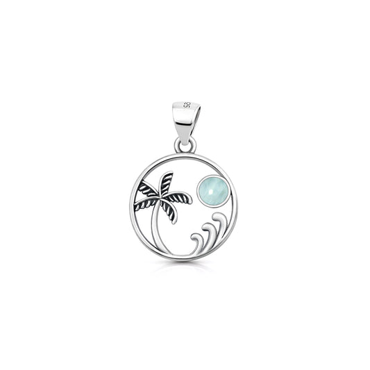 Silver Stone Pendant - Beach Palm Tree