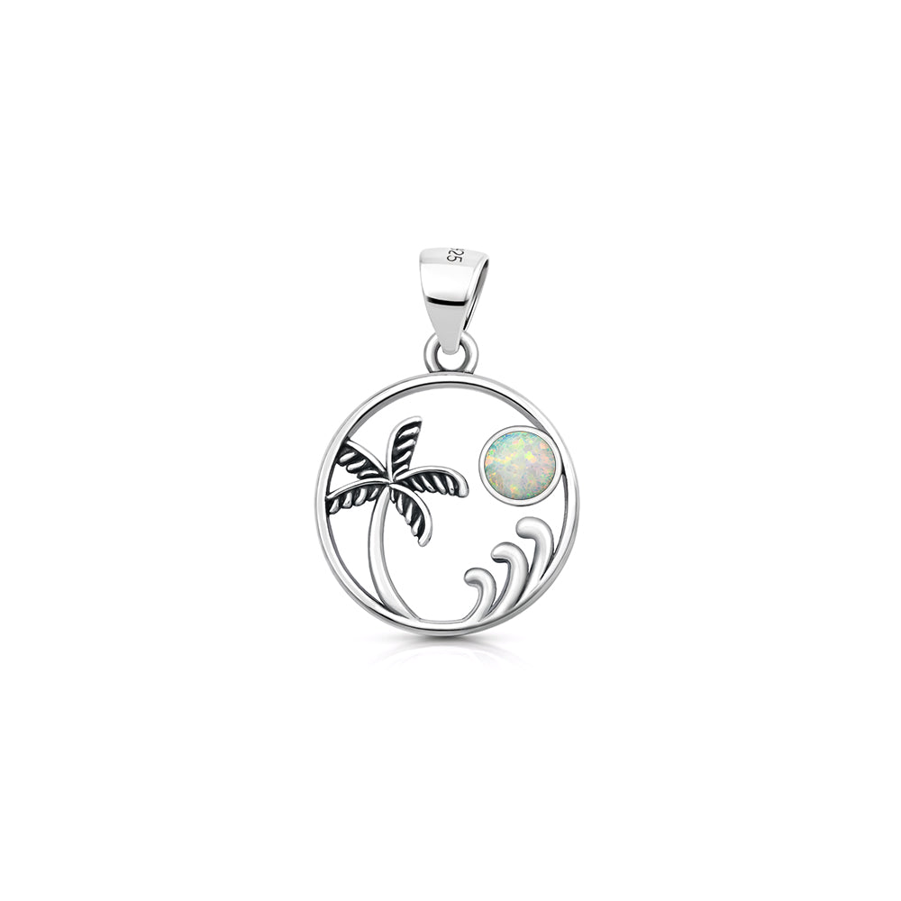 Silver Lab Opal Pendant - Beach Palm Tree