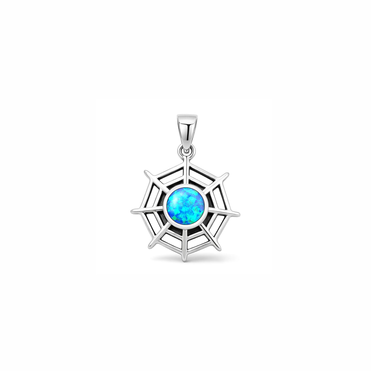 Silver Lab Opal Pendant - Spiderweb