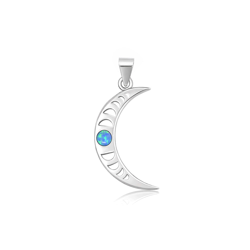 Silver Lab Opal Pendant - Crescent Moon Phases
