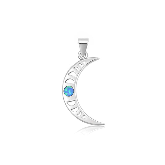 Silver Lab Opal Pendant - Crescent Moon Phases