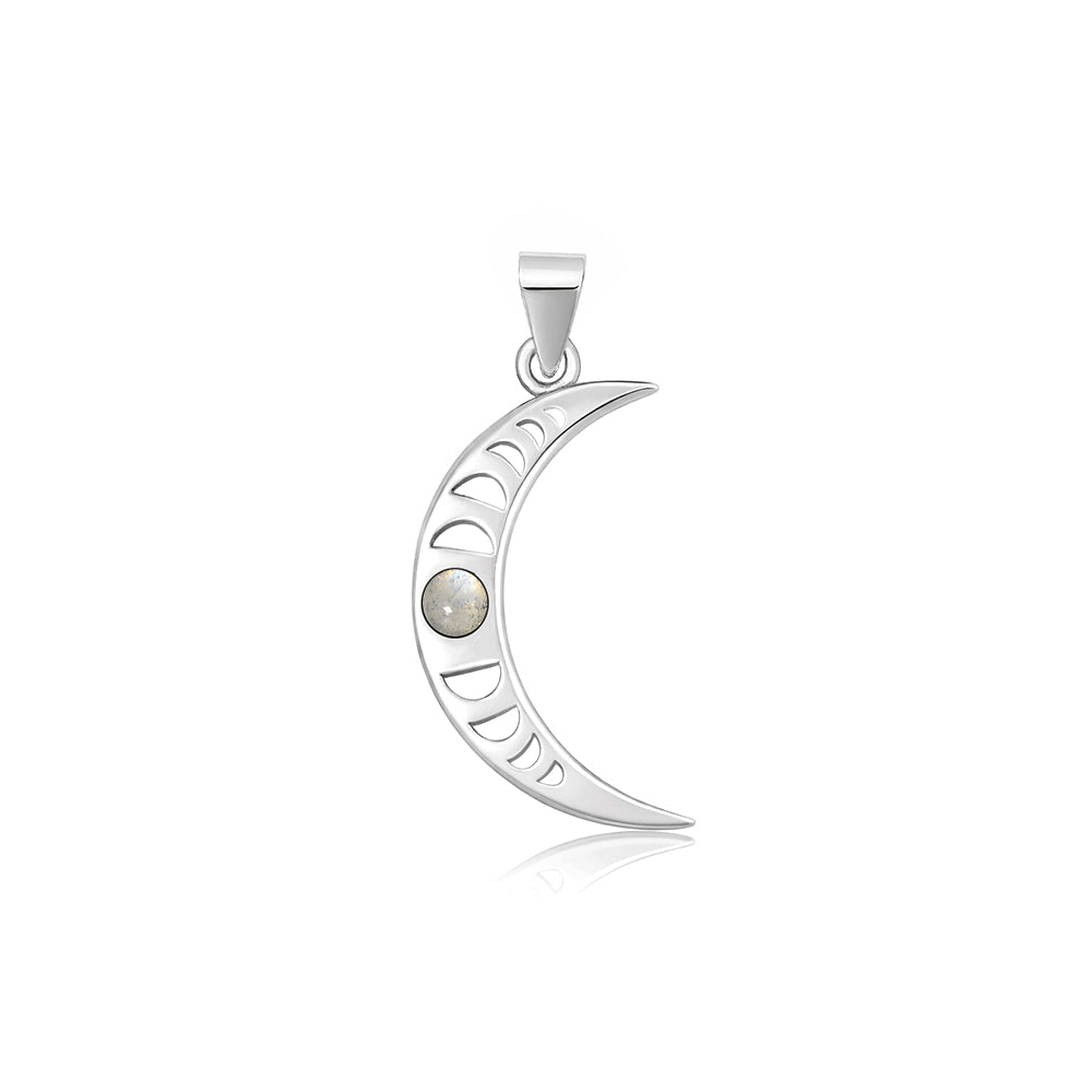 Silver Stone Pendant - Crescent Moon Phases