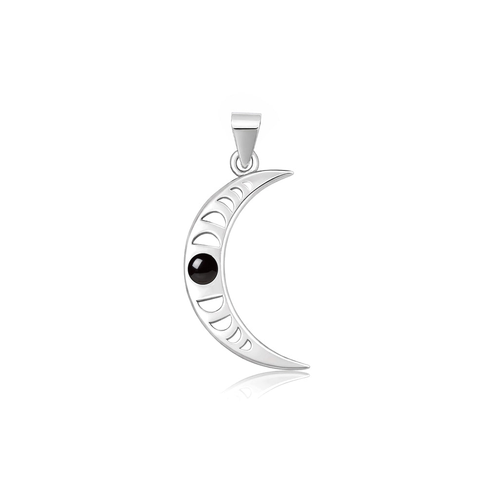 Silver Stone Pendant - Crescent Moon Phases