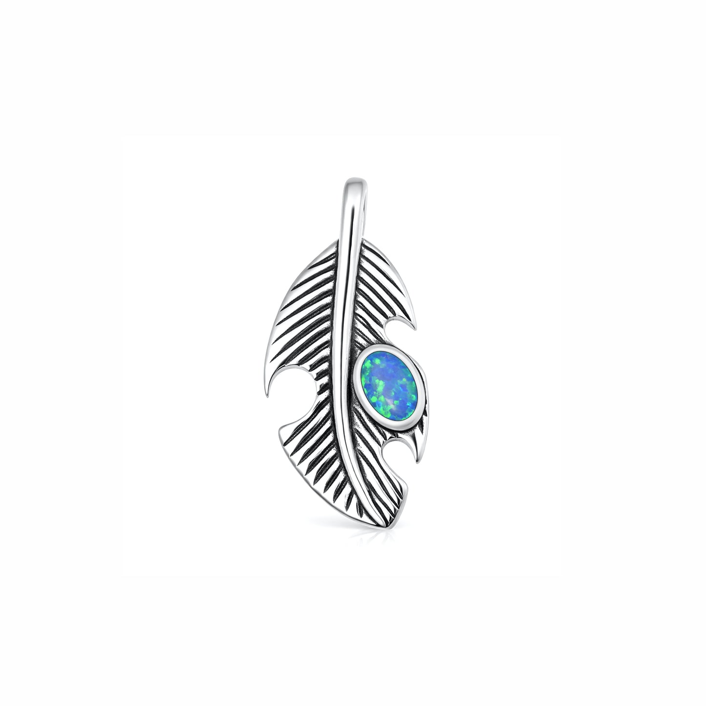Silver Lab Opal Pendant - Feather
