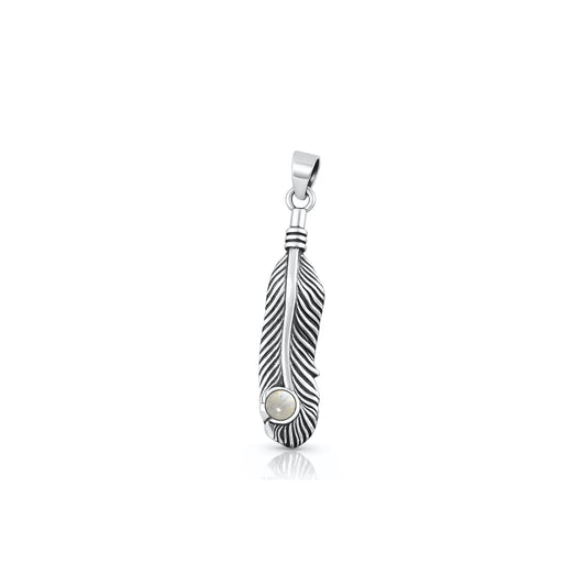 Silver Stone Pendant - Feather