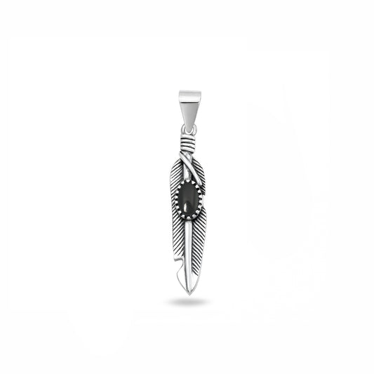 Silver Stone Pendant - Feather