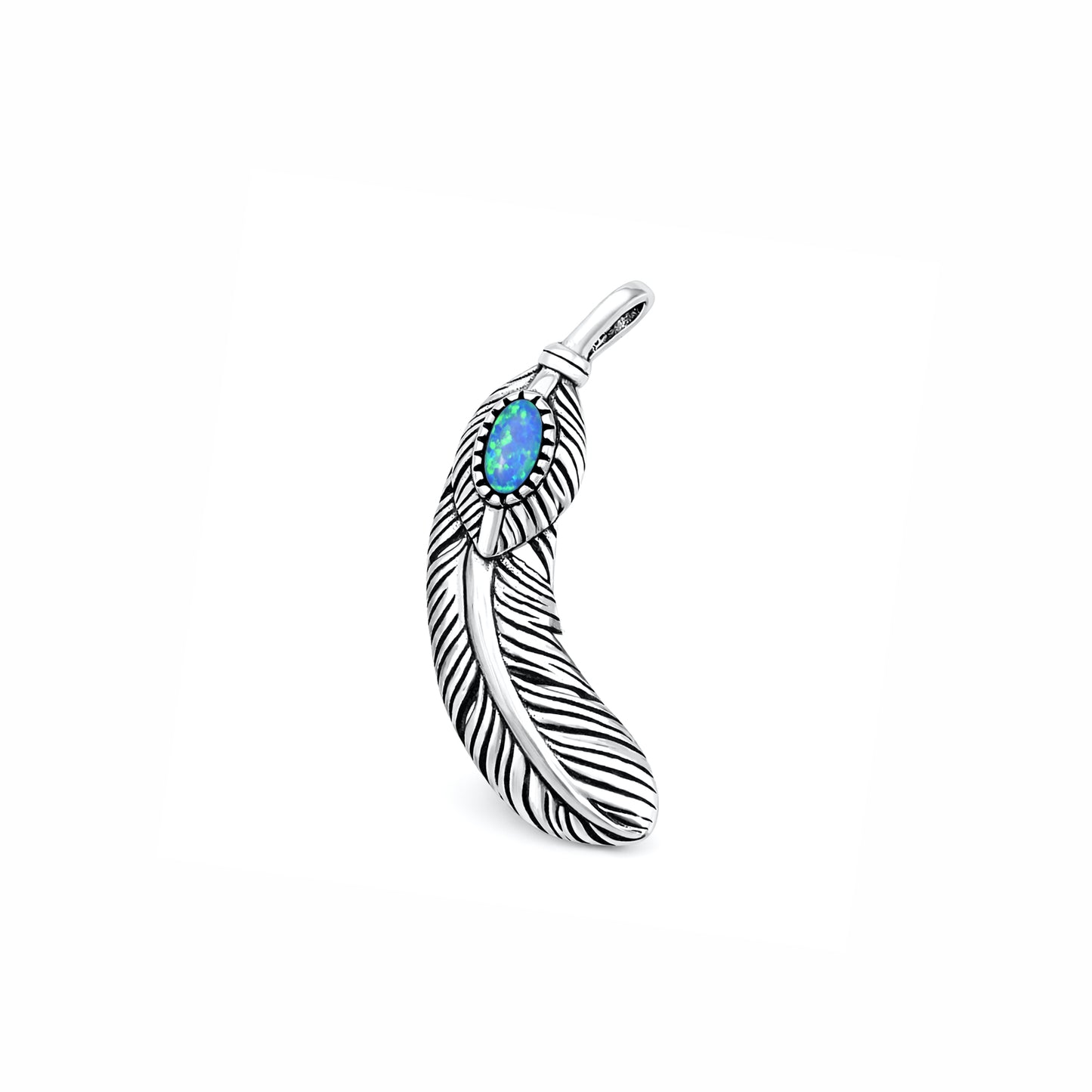 Silver Lab Opal Pendant - Feather