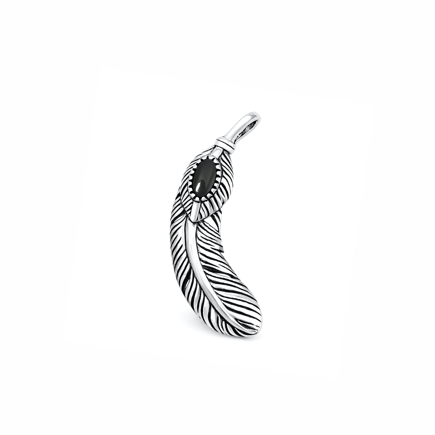 Silver Stone Pendant - Feather