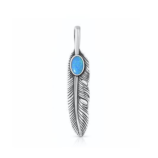 Silver Lab Opal Pendant - Feather