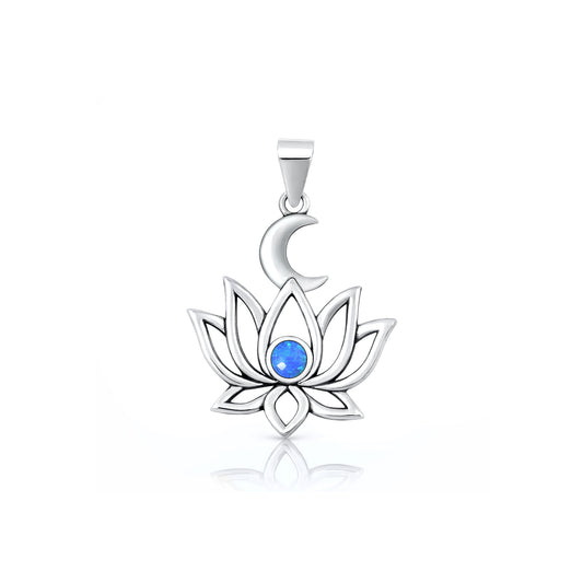 Silver Stone Pendant - Lotus & Moon