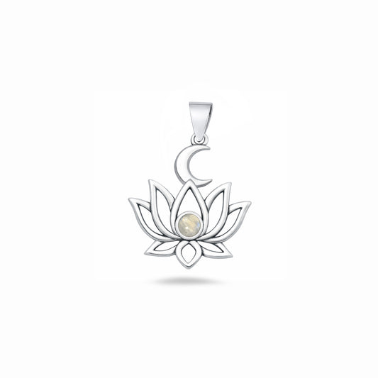 Silver Stone Pendant - Lotus & Moon