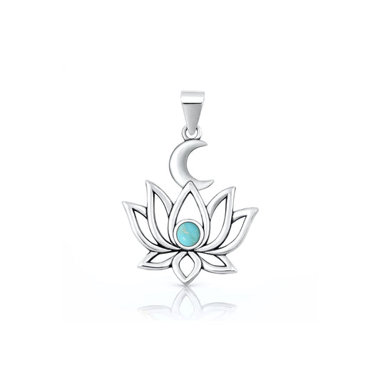 Silver Stone Pendant - Lotus & Moon