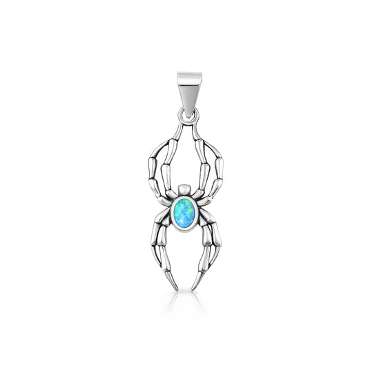 Silver Lab Opal Pendant - Spider