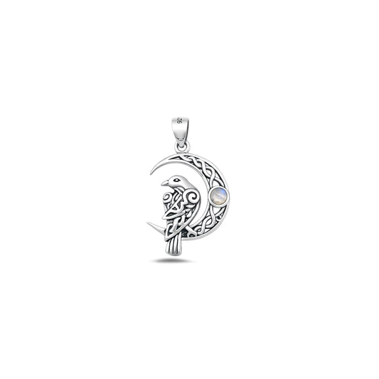 Silver Stone Pendant - Celtic Bird & Moon