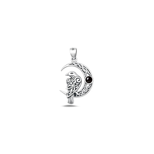 Silver Stone Pendant - Celtic Bird & Moon