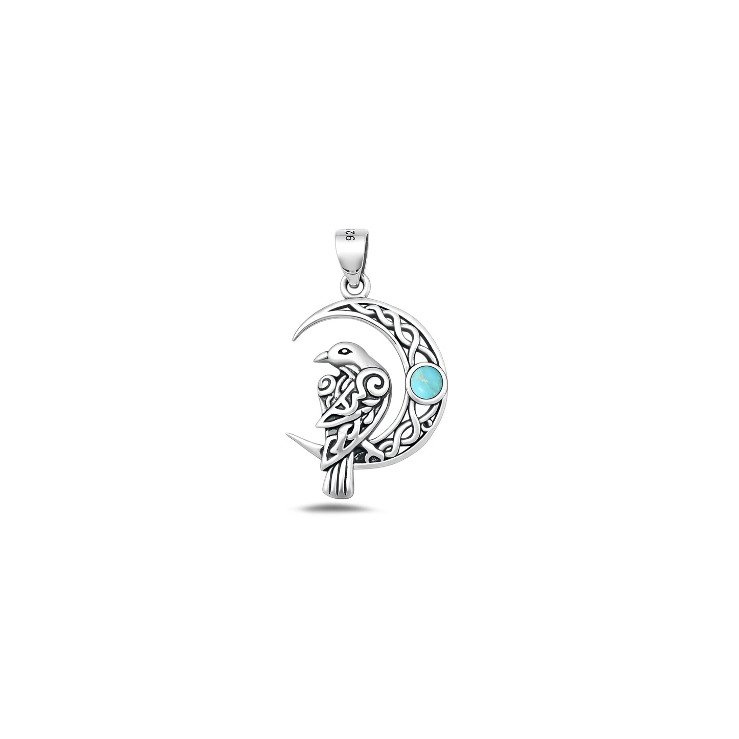 Silver Stone Pendant - Celtic Bird & Moon