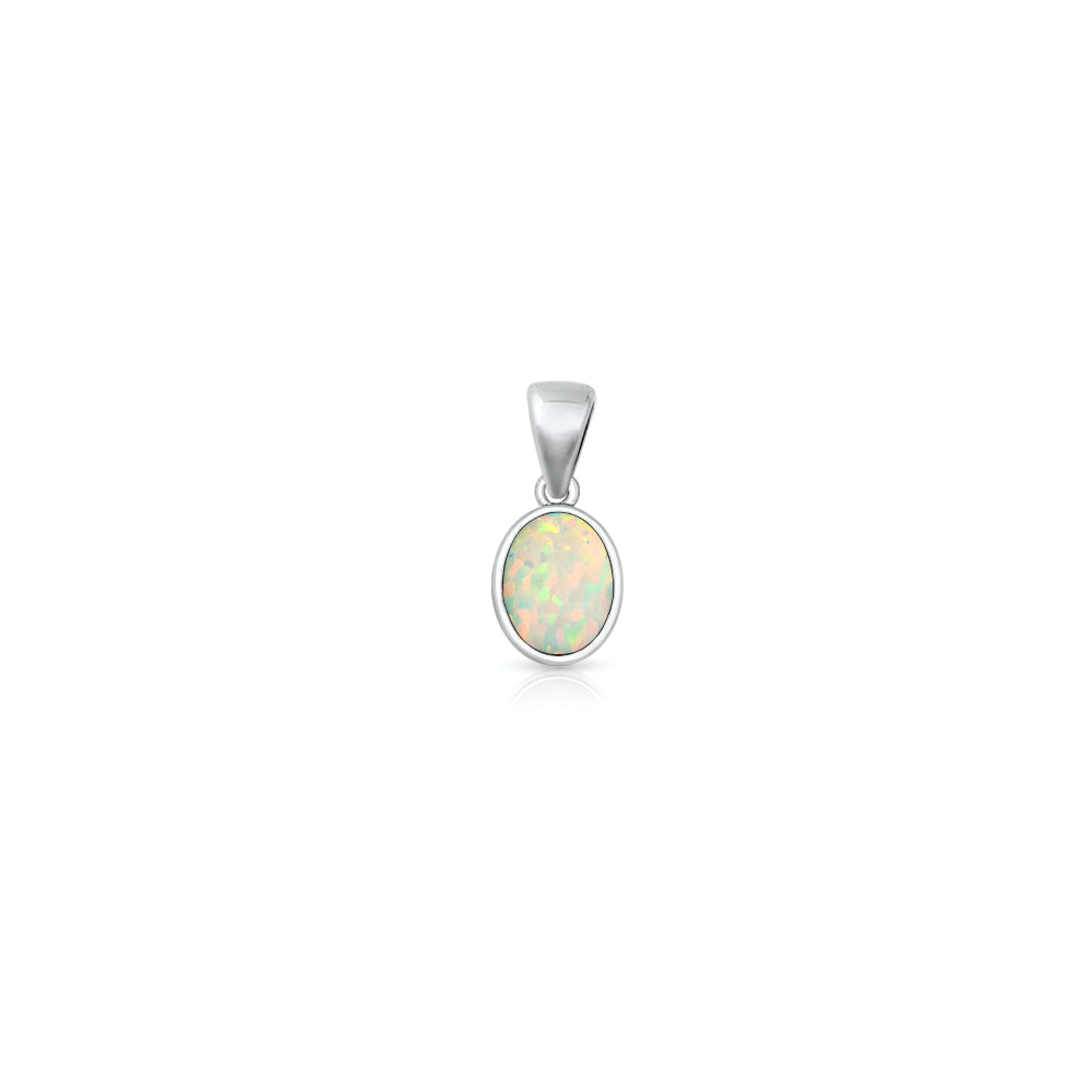 PS338911-WO Sterling Silver Oval White Lab Opal Pendant – Minimalist ...