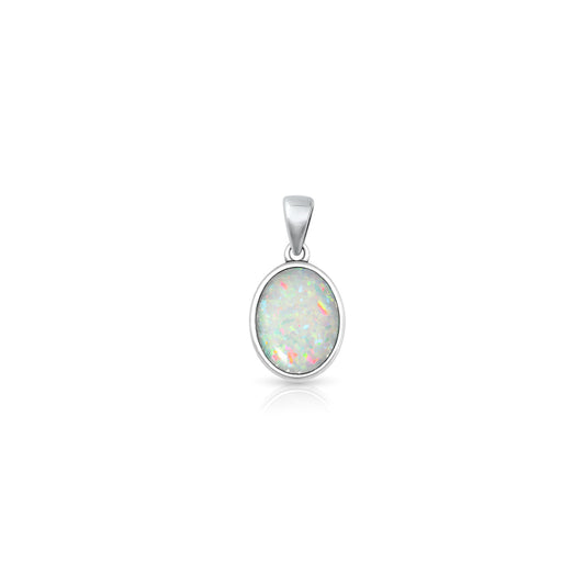 Silver Lab Opal Pendant - Oval