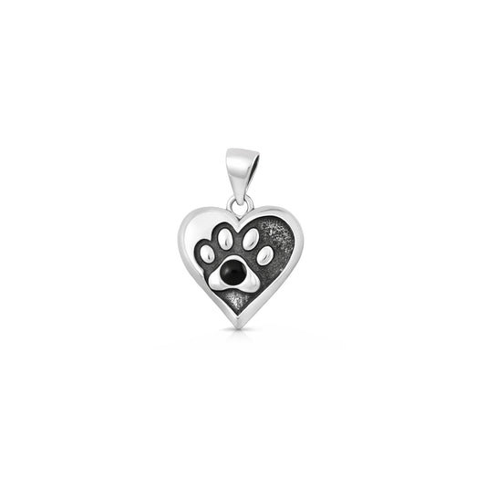 Silver Stone Pendant - Paw Print & Heart