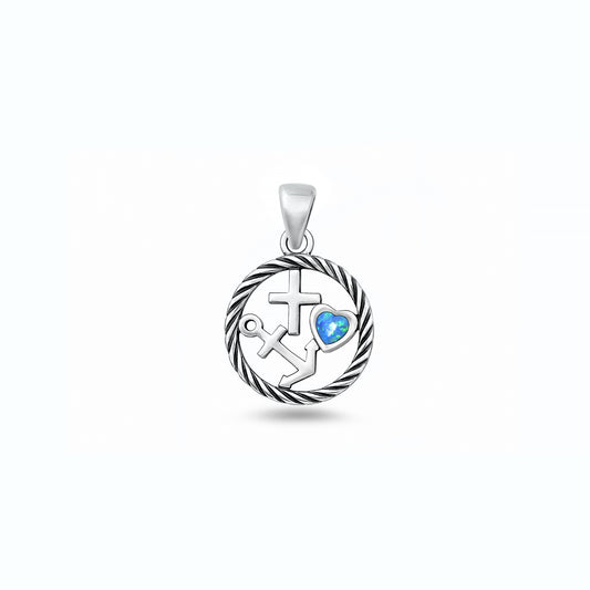 Silver Lab Opal Pendant - Faith Love Hope