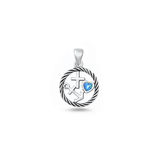 Silver Lab Opal Pendant - Faith Love Hope
