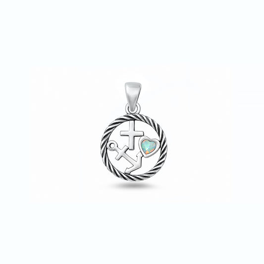 Silver Lab Opal Pendant - Faith Love Hope