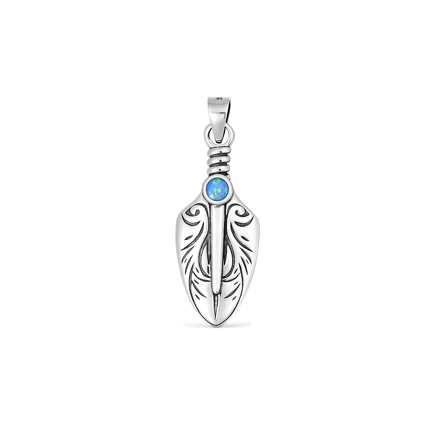 Silver Lab Opal Pendant - Tribal Dagger