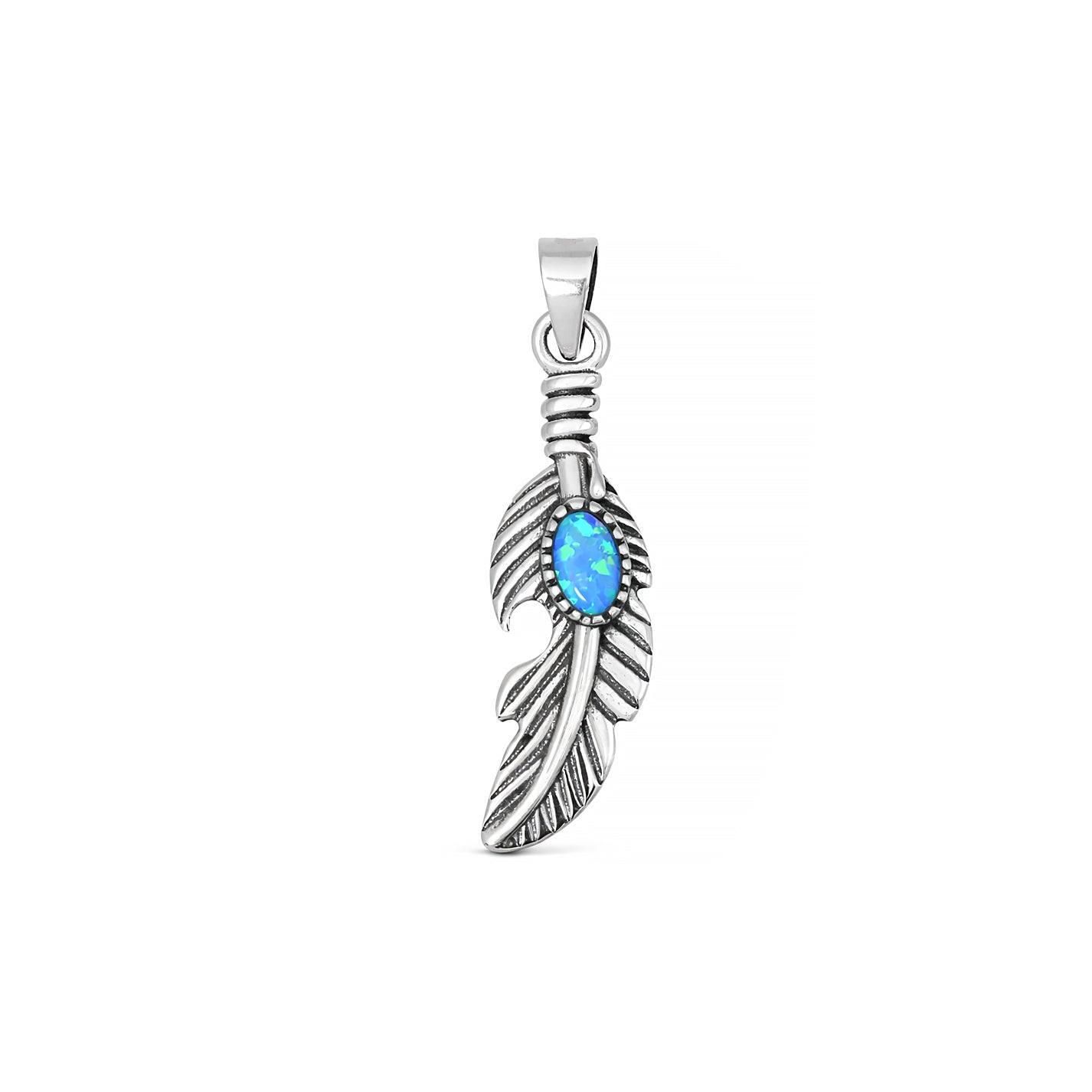 Silver Lab Opal Pendant - Feather