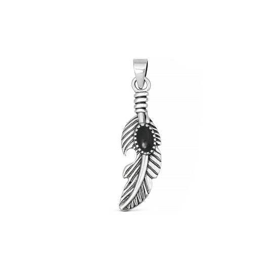 Silver Stone Pendant - Feather