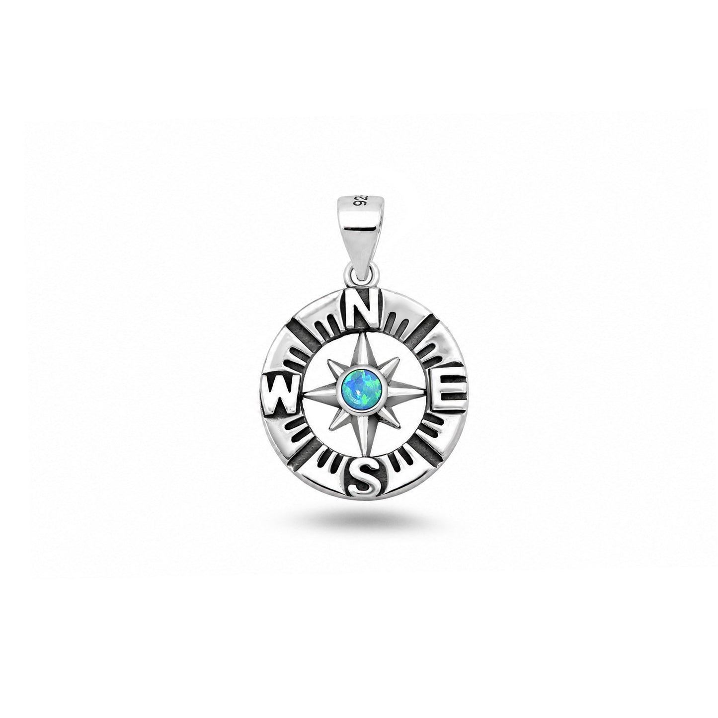 Silver Lab Opal Pendant - Compass