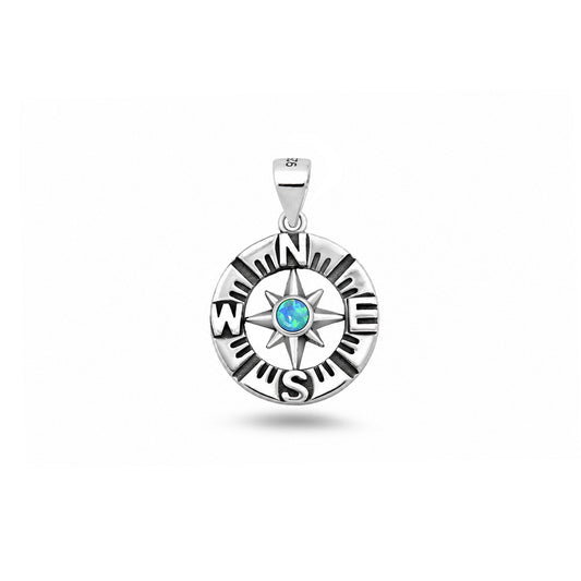 Silver Lab Opal Pendant - Compass