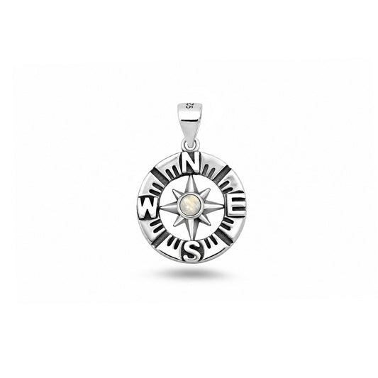 Silver Stone Pendant - Compass